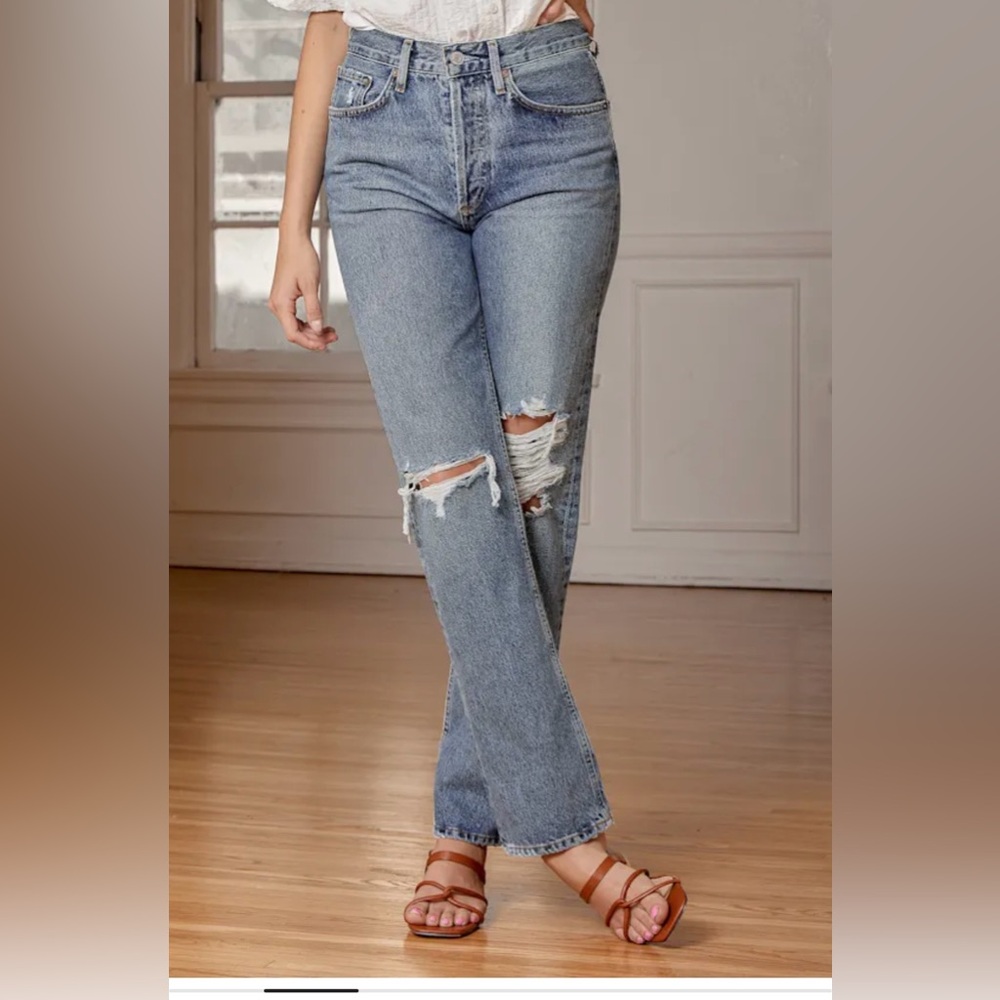 AGOLDE Lana Distressed Crop Mid-Rise Vintage Straight in Cornerstone Size 28